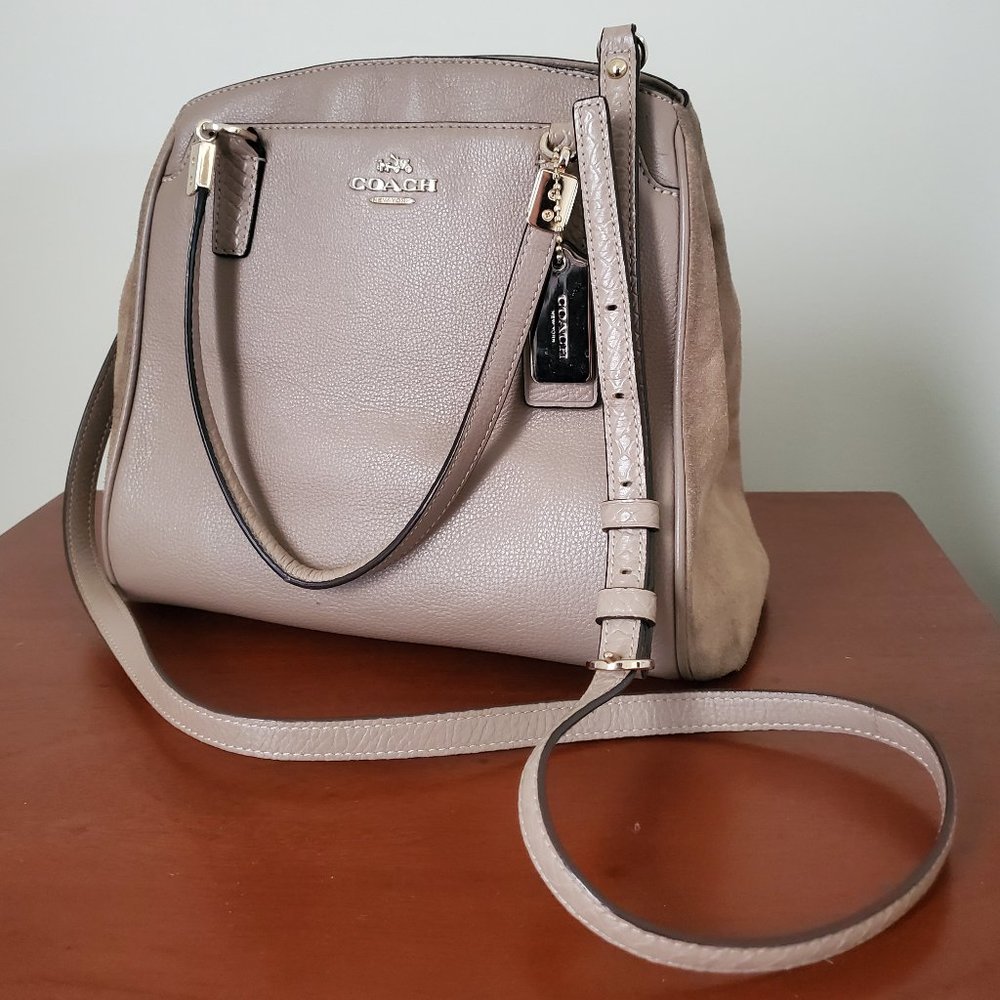 COACH Minetta Taupe Suede Leather Satchel Shoulder Crossbody Purse Bag F36122